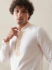 White Mens Long Length Kurta - Image 4 of 7