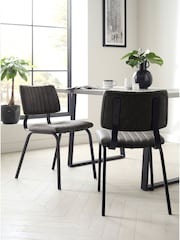 Set of 2 Monza Faux Leather Dark Grey Aiden Black Leg Dining Chairs - Image 1 of 8