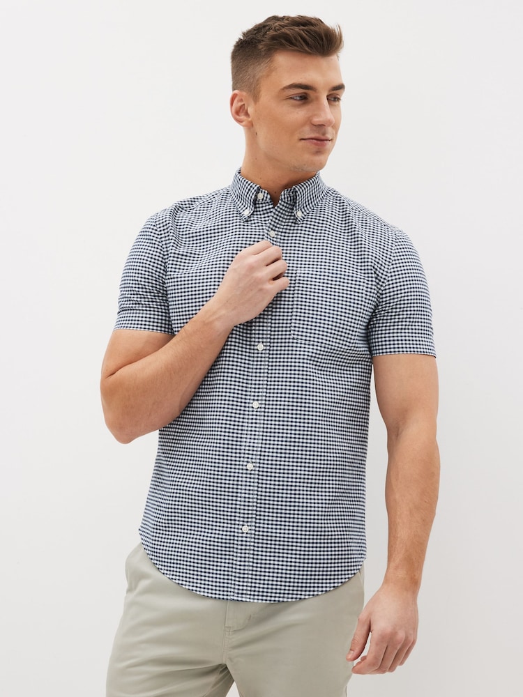 White/Navy/Gingham 100% Cotton Short Sleeve Oxford Shirt 3 Pack - Image 2 of 9