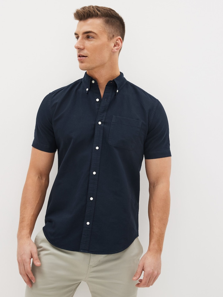 White/Navy/Gingham 100% Cotton Short Sleeve Oxford Shirt 3 Pack - Image 5 of 9