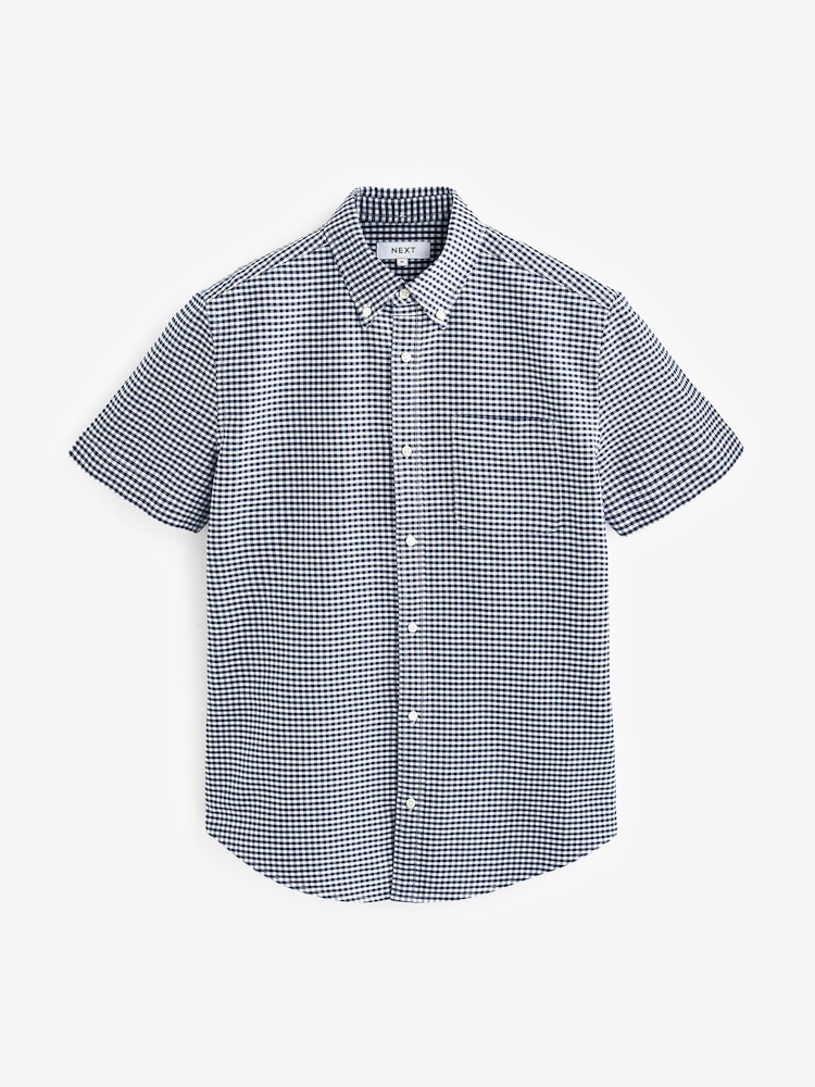 White/Navy/Gingham 100% Cotton Short Sleeve Oxford Shirt 3 Pack - Image 7 of 9