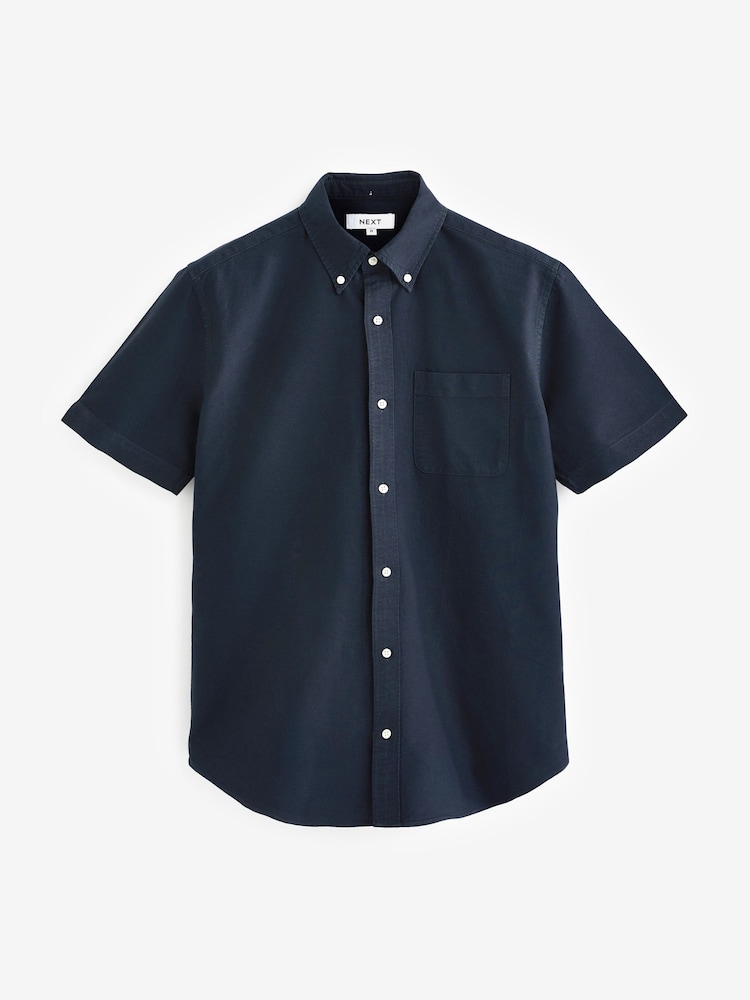 White/Navy/Gingham 100% Cotton Short Sleeve Oxford Shirt 3 Pack - Image 8 of 9