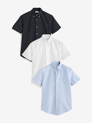 White/Blue/Navy 3 Pack 100% Cotton Short Sleeve Oxford Shirt 3 Pack - Image 1 of 10