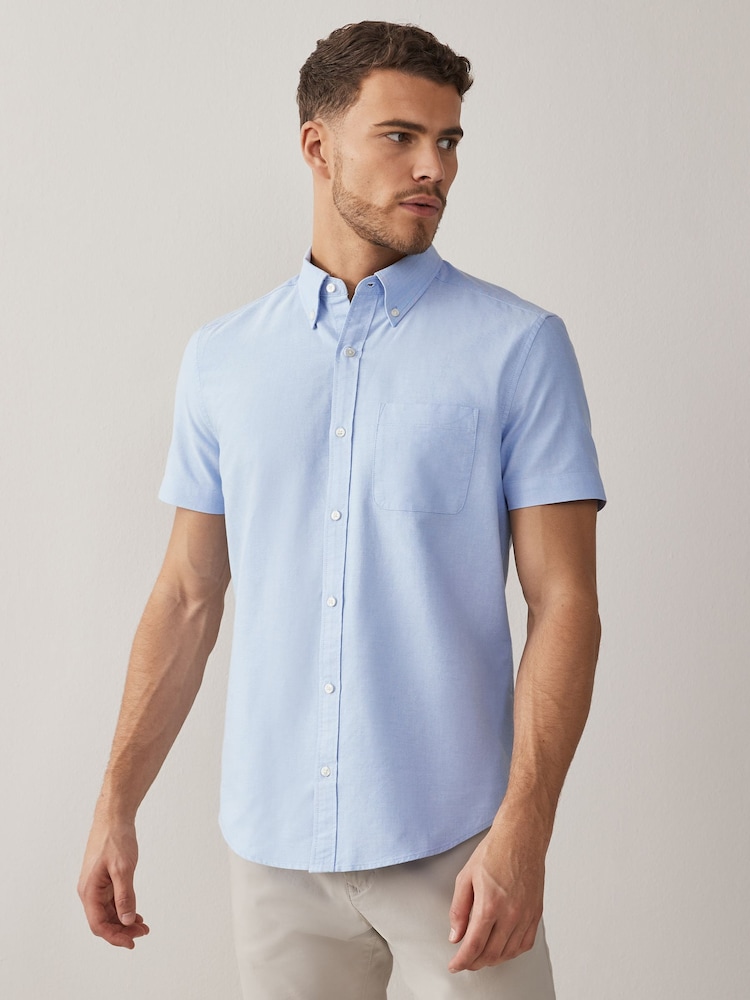 White/Blue/Navy 3 Pack 100% Cotton Short Sleeve Oxford Shirt 3 Pack - Image 6 of 10