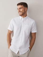 White/Blue/Navy 3 Pack 100% Cotton Short Sleeve Oxford Shirt 3 Pack - Image 7 of 10