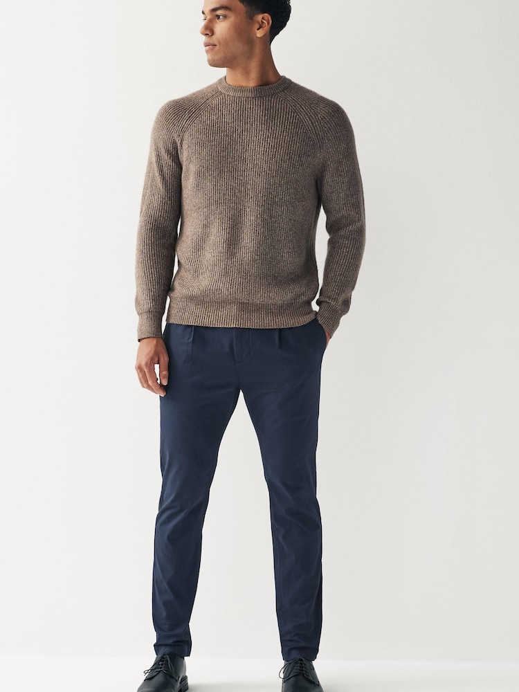 French Navy Blue Slim Single Pleat Stretch Chino Trousers - Image 2 of 5