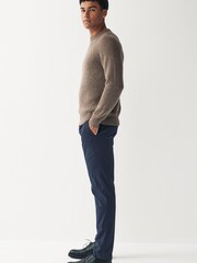 French Navy Blue Slim Single Pleat Stretch Chino Trousers - Image 3 of 5