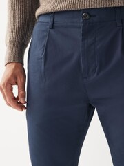 French Navy Blue Slim Single Pleat Stretch Chino Trousers - Image 5 of 5
