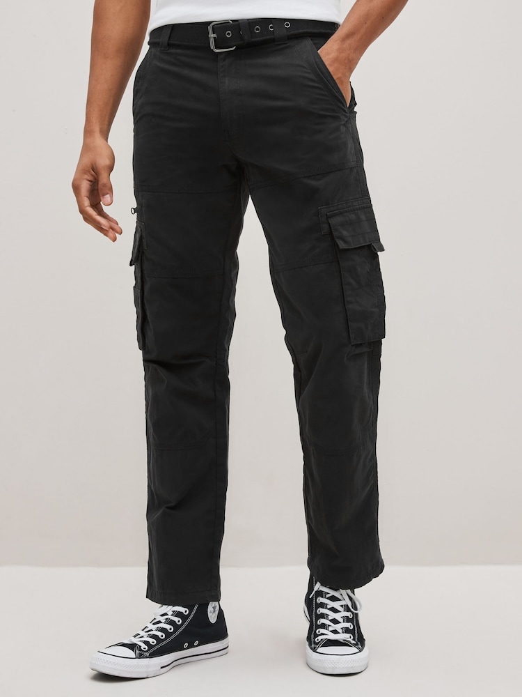 Black Belted Tech Cargo Trousers - Image 1 of 9