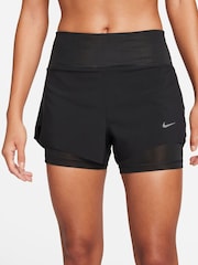 Nike Black Dri FiT Swift Mid Rise 3 Inch 2 in 1 Running Shorts with Pockets - Image 2 of 10