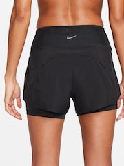 Nike Black Dri FiT Swift Mid Rise 3 Inch 2 in 1 Running Shorts with Pockets - Image 3 of 10