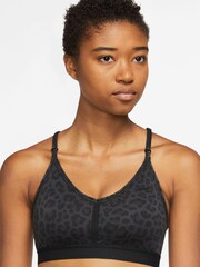 Nike Black Dri-FIT Indy Light-Support 1-Piece Pad V-Neck Leopard Print Bra - Image 1 of 3