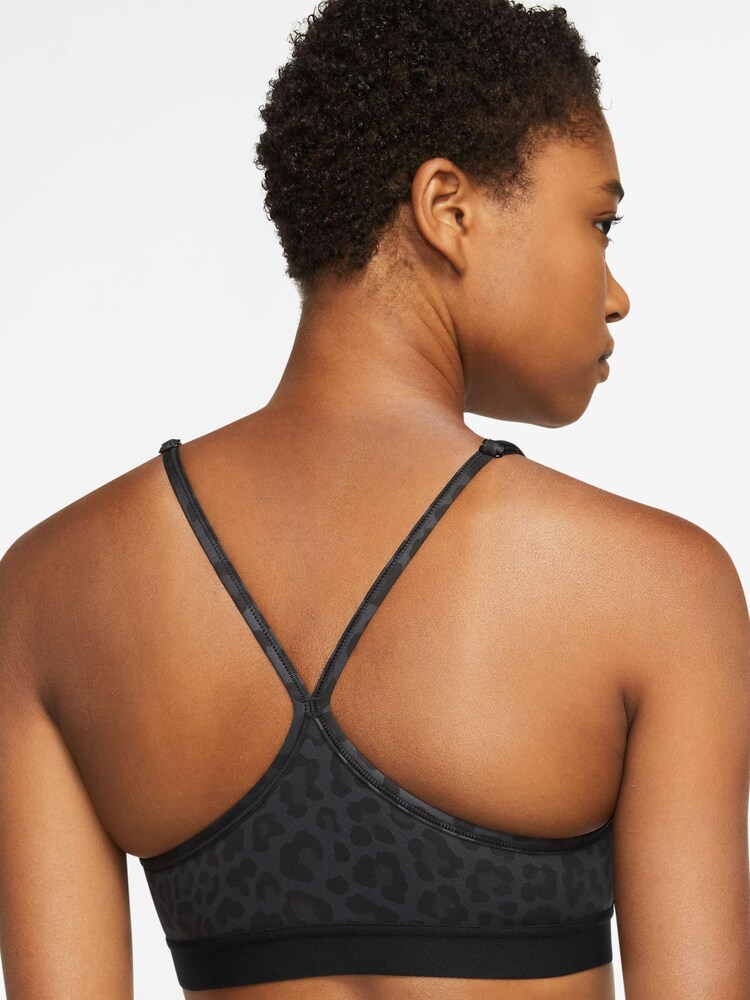 Nike Black Dri-FIT Indy Light-Support 1-Piece Pad V-Neck Leopard Print Bra - Image 2 of 3