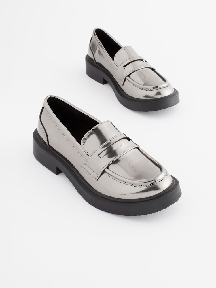Silver Metallic Chunky Loafers - Image 1 of 5