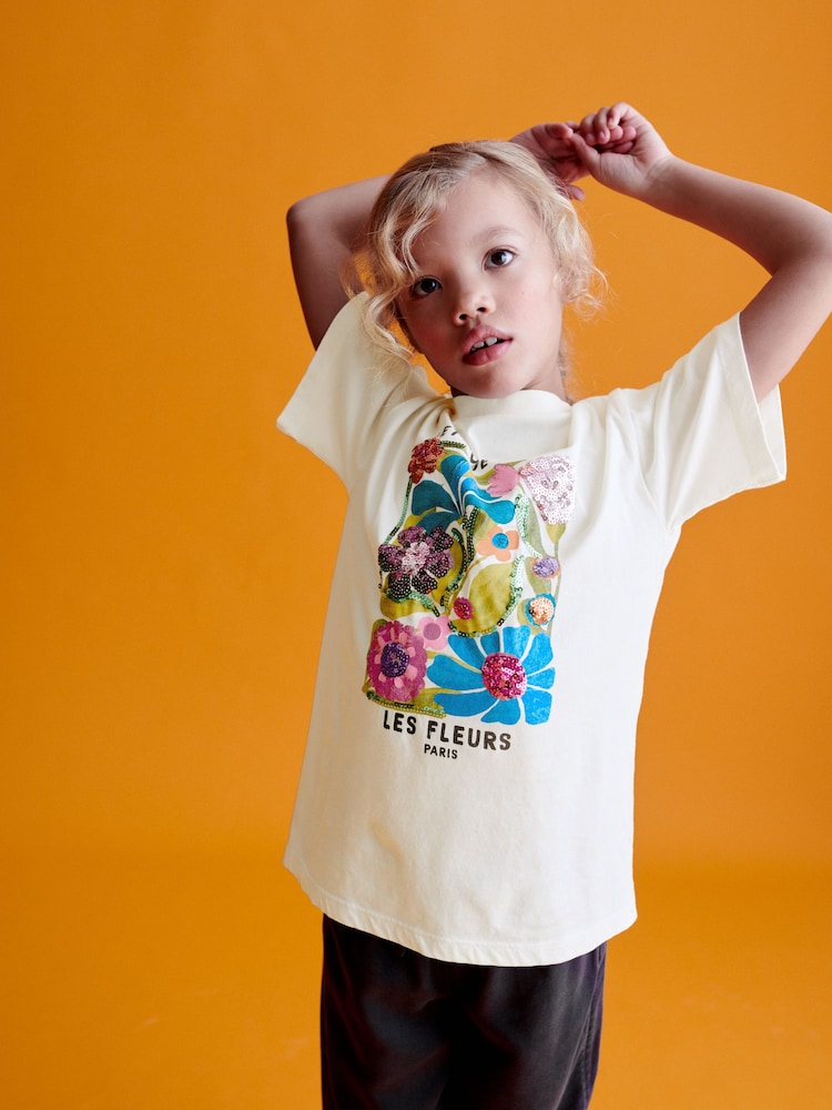Ecru Oversized Embellished Graphic T-Shirt (3-16yrs) - Image 1 of 8