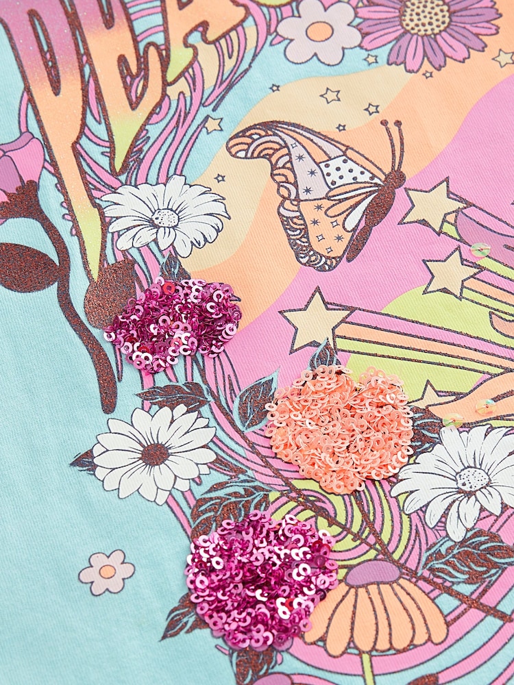 Blue/Pink Oversized Embellished Graphic T-Shirt (3-16yrs) - Image 6 of 6