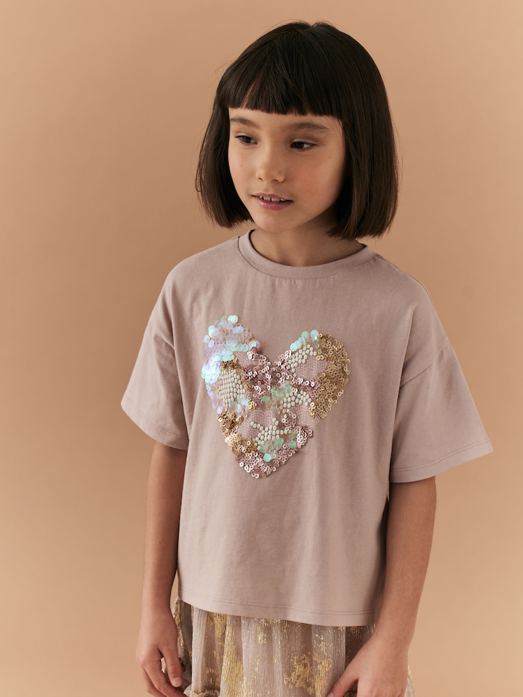Pink Heart Sequin T-Shirt (3-16yrs) - Image 1 of 7