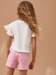 Ecru White 100% Cotton Sequin Unicorn Frill Sleeve T-Shirt (3-16yrs) - Image 2 of 7