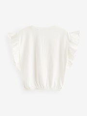 Ecru White 100% Cotton Sequin Unicorn Frill Sleeve T-Shirt (3-16yrs) - Image 6 of 7