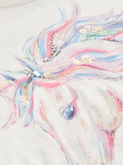 Ecru White 100% Cotton Sequin Unicorn Frill Sleeve T-Shirt (3-16yrs) - Image 7 of 7