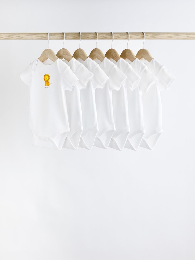 White Printed Baby 100% Cotton Bodysuits 7 Pack - Image 1 of 9