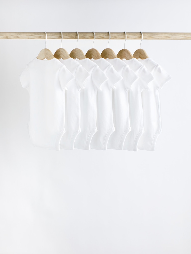 White Printed Baby 100% Cotton Bodysuits 7 Pack - Image 2 of 9