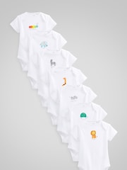 White Printed Baby 100% Cotton Bodysuits 7 Pack - Image 3 of 9