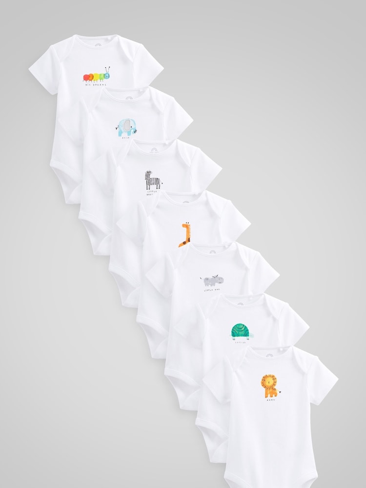 White Printed Baby 100% Cotton Bodysuits 7 Pack - Image 3 of 9