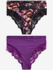 Floral Print/Purple High Rise Lace Trim Knickers 2 Pack - Image 5 of 5