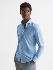 Reiss Soft Blue Nate Cutaway Collar Jersey Slim Fit Shirt - Image 1 of 6