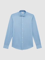 Reiss Soft Blue Nate Cutaway Collar Jersey Slim Fit Shirt - Image 2 of 6