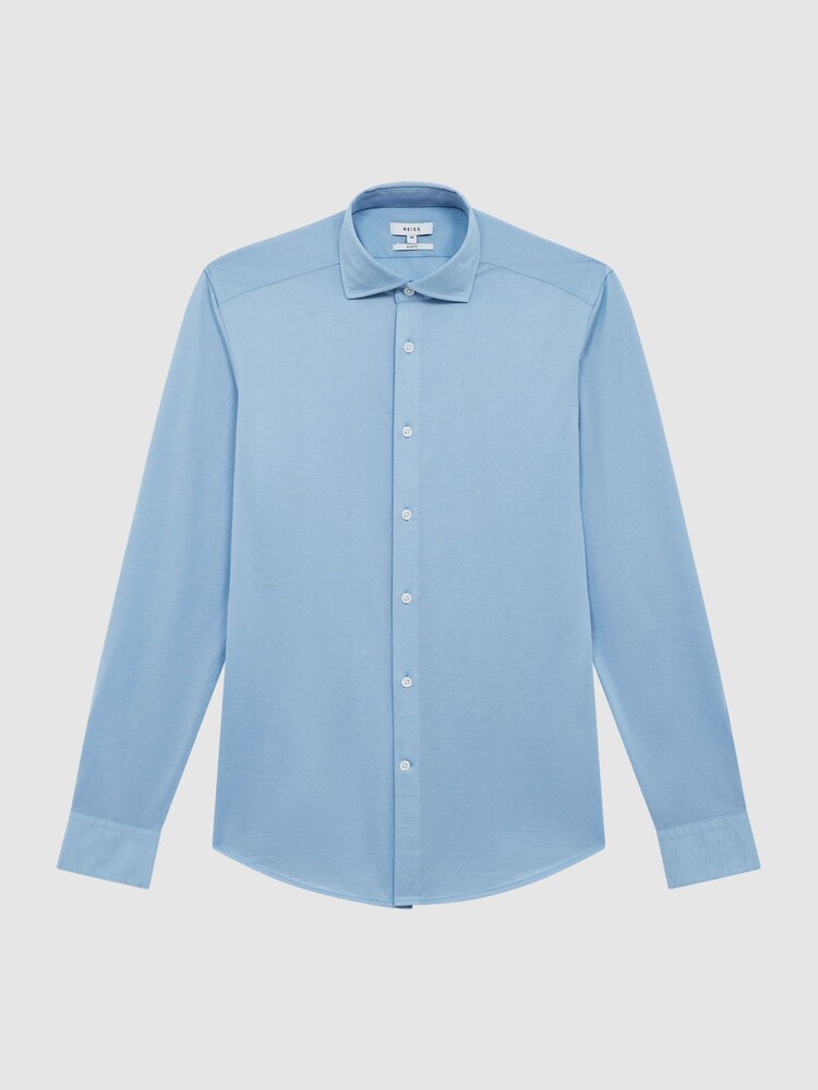 Reiss Soft Blue Nate Cutaway Collar Jersey Slim Fit Shirt - Image 2 of 6