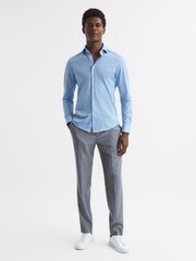 Reiss Soft Blue Nate Cutaway Collar Jersey Slim Fit Shirt - Image 3 of 6