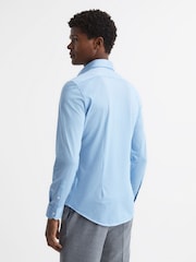 Reiss Soft Blue Nate Cutaway Collar Jersey Slim Fit Shirt - Image 5 of 6