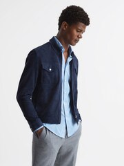 Reiss Soft Blue Nate Cutaway Collar Jersey Slim Fit Shirt - Image 6 of 6
