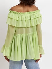 River Island Green Long Sleeve Ruffle Bardot T-Shirt - Image 2 of 4