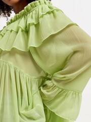 River Island Green Long Sleeve Ruffle Bardot T-Shirt - Image 3 of 4
