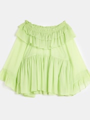 River Island Green Long Sleeve Ruffle Bardot T-Shirt - Image 4 of 4