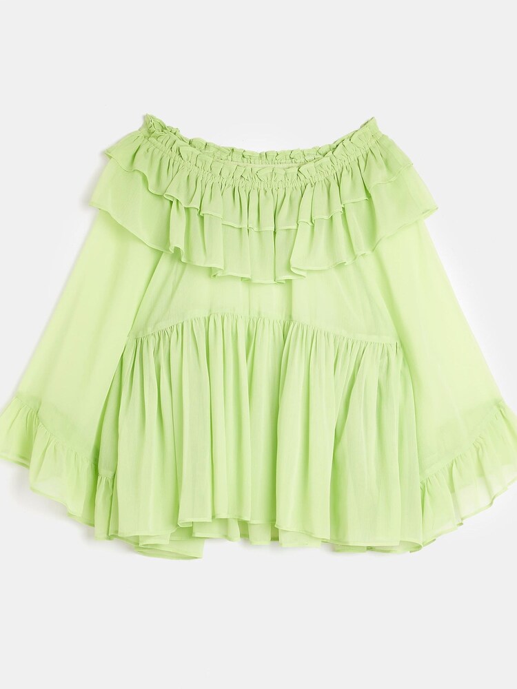 River Island Green Long Sleeve Ruffle Bardot T-Shirt - Image 4 of 4 River Island Green Long Sleeve Ruffle Bardot T-Shirt - Image 4 of 4