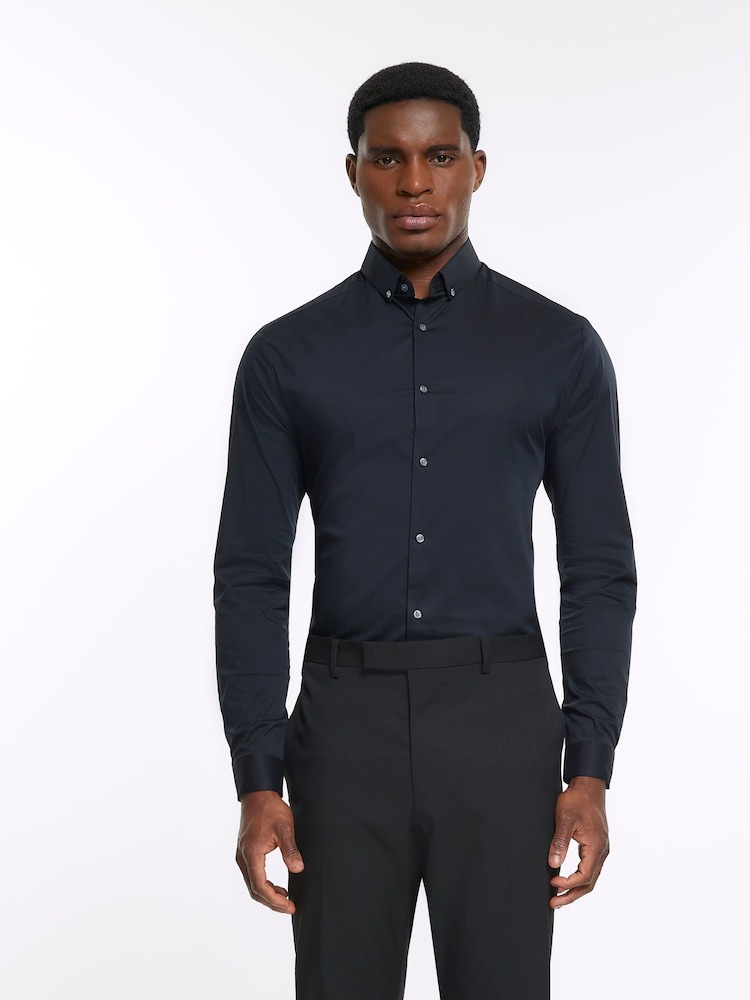 River Island Black Long Sleeve Muscle Shirt - Image 1 of 1