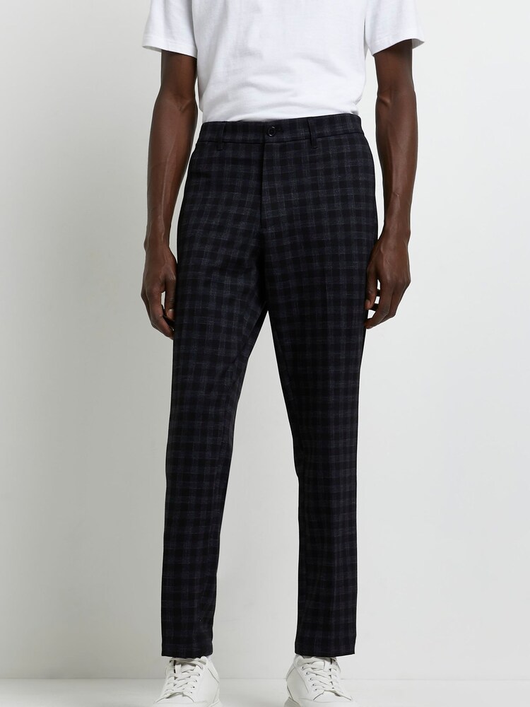 River Island Navy Blue Buffalo Check Trousers - Image 1 of 4