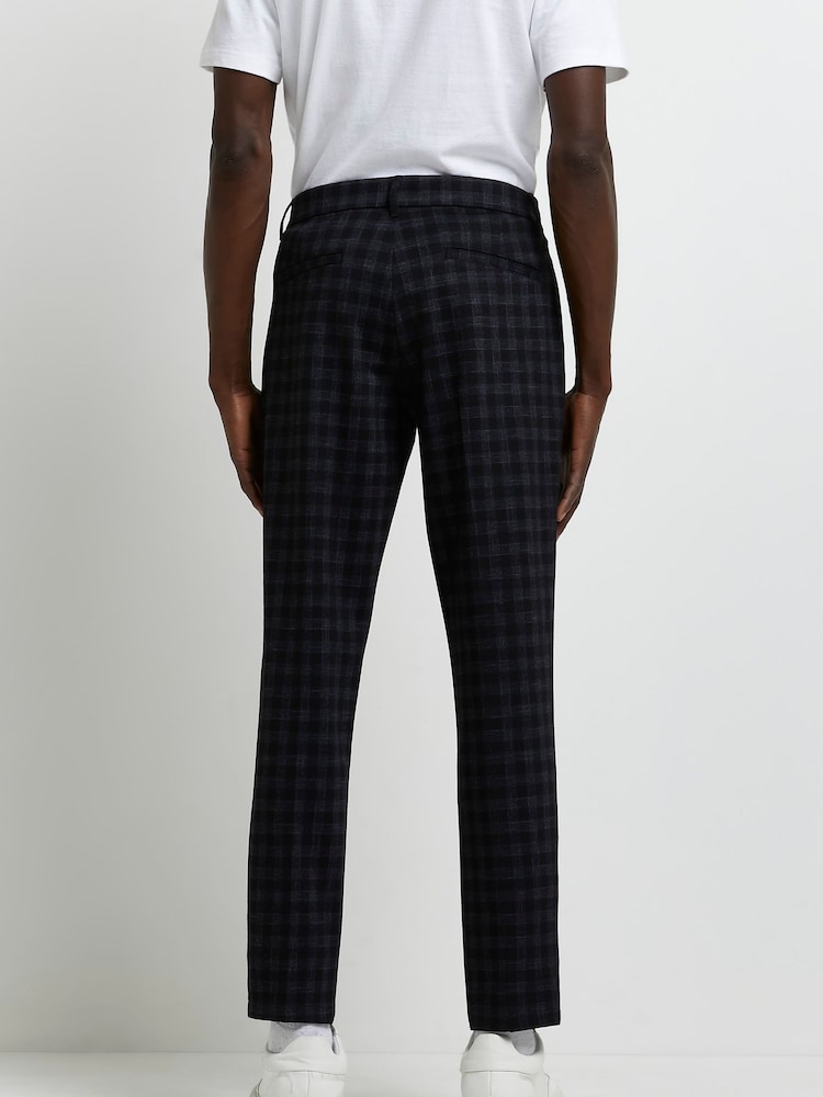 River Island Navy Blue Buffalo Check Trousers - Image 2 of 4