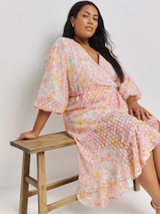 Simply Be Natural Printed Jacquard Midi Dress - Image 1 of 3