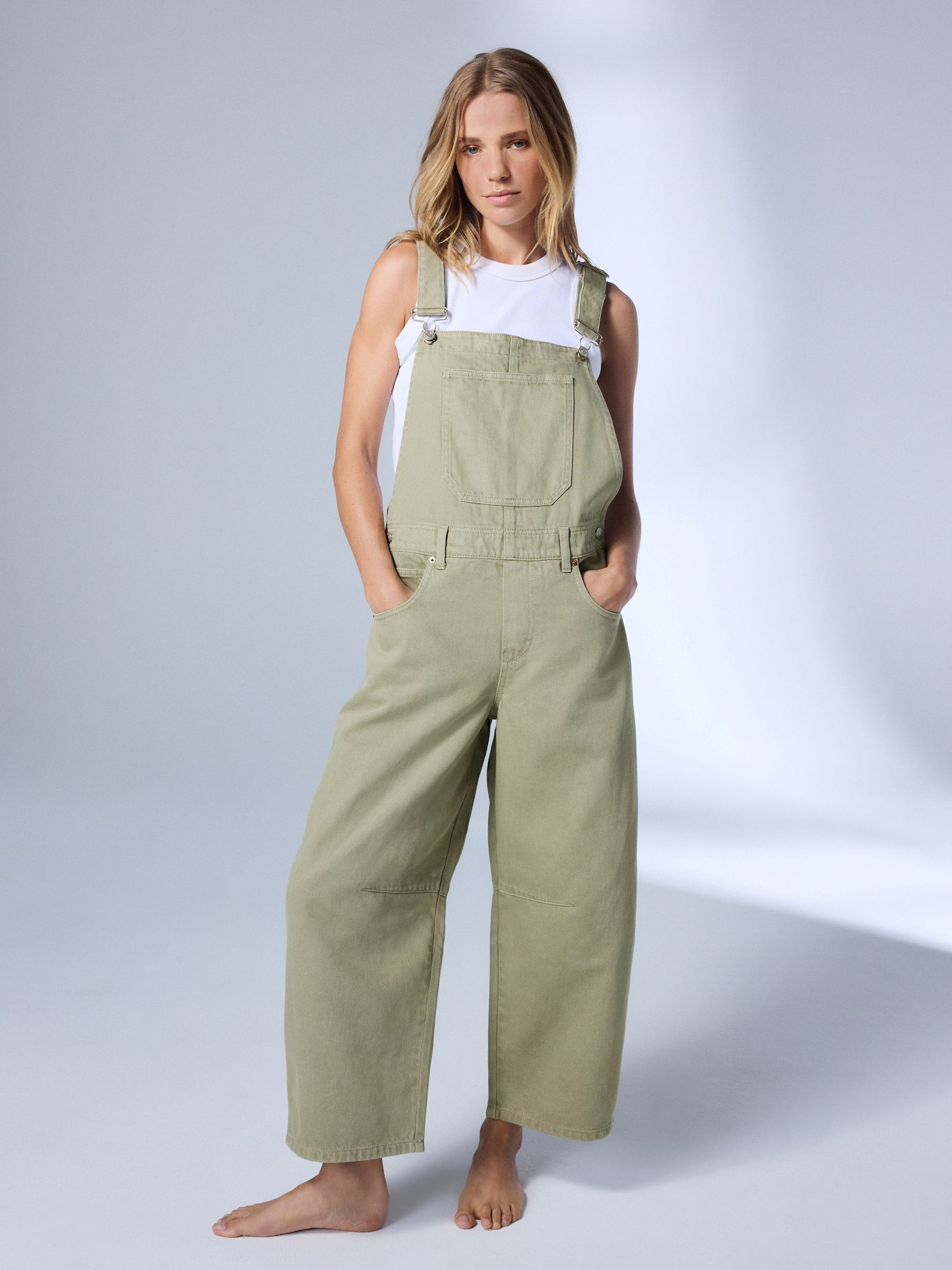 Buy Sage Green Denim Barrel Dungaree Jumpsuit from Next USA
