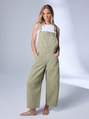 Sage Green Denim Barrel Dungaree Jumpsuit - Image 1 of 7