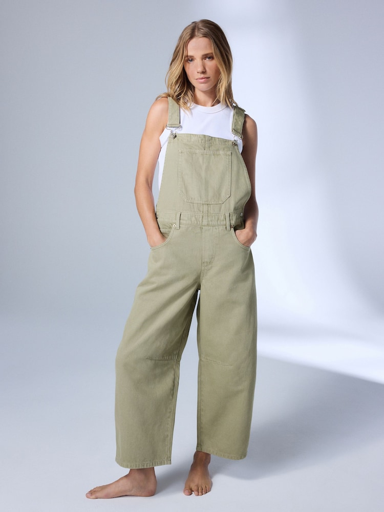 Sage Green Denim Barrel Dungaree Jumpsuit - Image 1 of 7 Sage Green Denim Barrel Dungaree Jumpsuit - Image 1 of 7