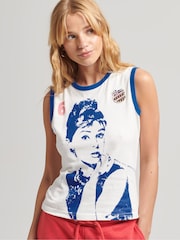 Superdry Cream 100% Cotton Allstars Graphic Vest Top - Image 1 of 4