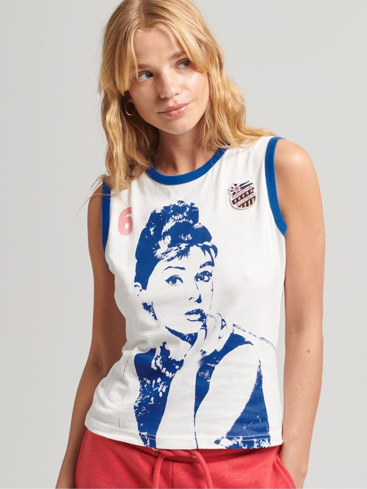 Superdry Cream 100% Cotton Allstars Graphic Vest Top - Image 1 of 4