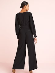 Black Tailored Wide Leg Belted Jumpsuit - Image 1 of 5