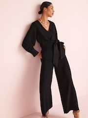 Black Tailored Wide Leg Belted Jumpsuit - Image 2 of 5